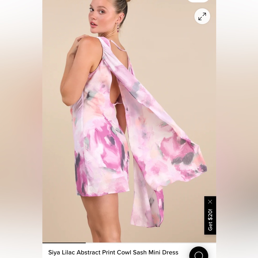 Lulu's Pink & Lavender Watercolor Cowl Neck Mini Dress